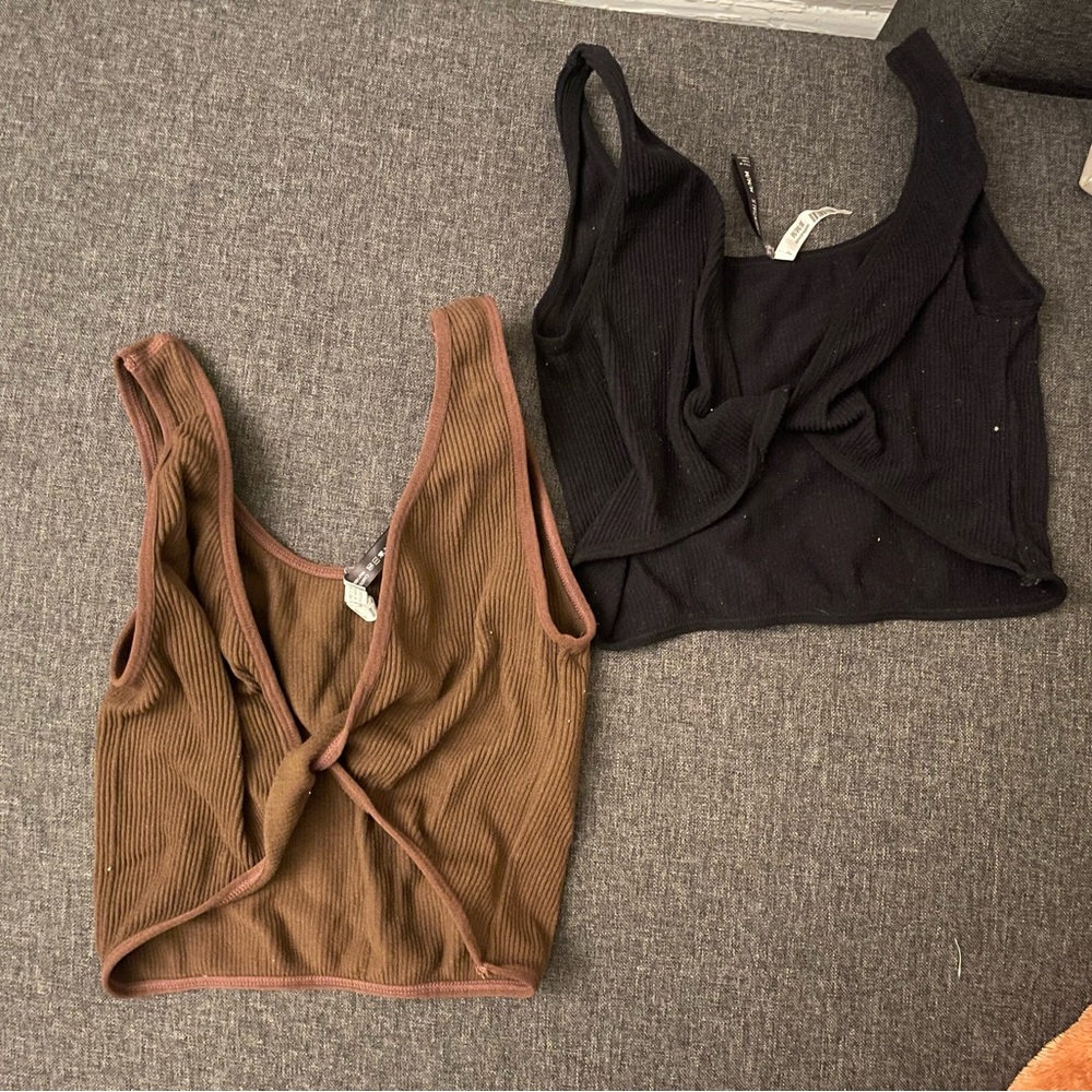 Cropped tie top black & brown